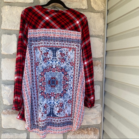 intro. Tops - Intro. Red and Black Plaid Bandana Shirt Size 2X